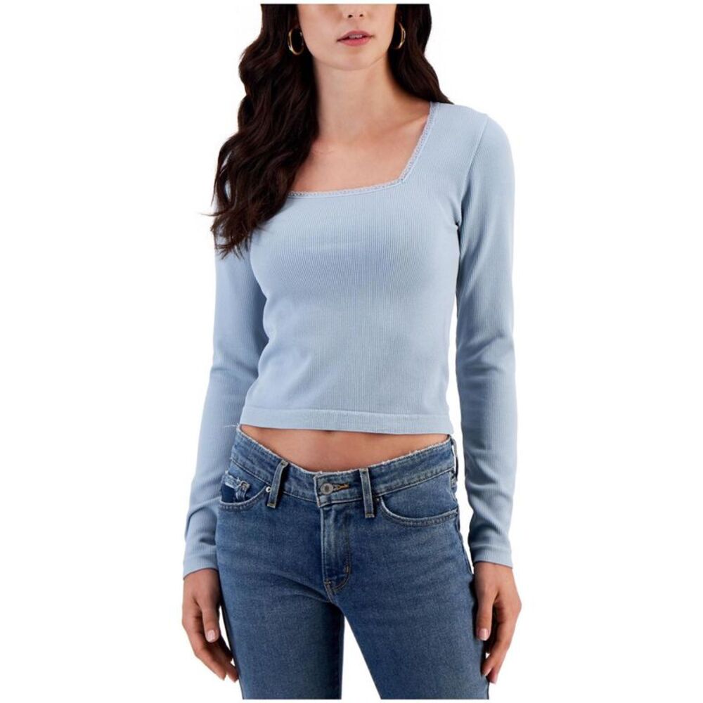 PLANET HEART Womens Lace Trim Shell Blouse, Blue, Juniors, S, DM